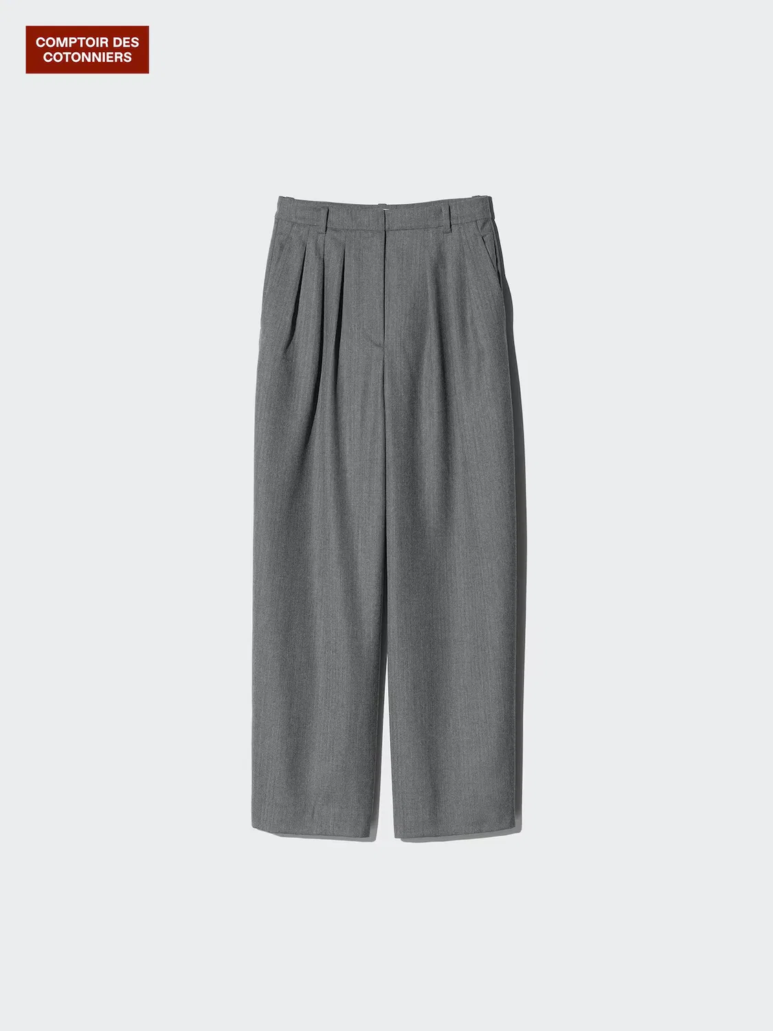 Широкие зауженные брюки Uniqlo, из шерсти, серый — фото 3
