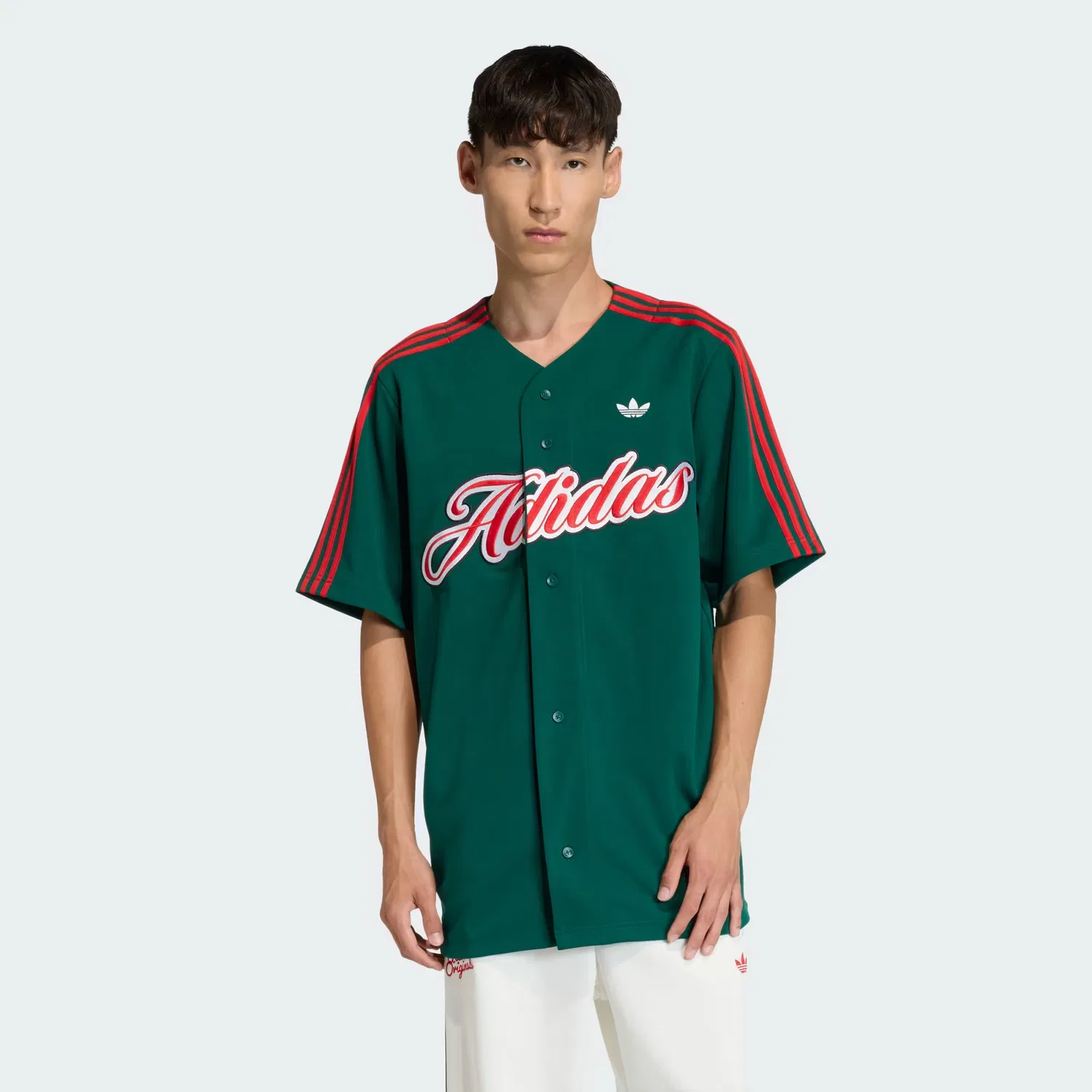 Мужская бейсбольная футболка свободного кроя Summer League Varsity Adidas Originals, темно-зеленый/ярко-алый