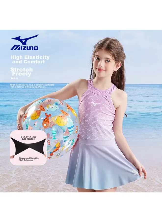 Купальник детский с юбкой в стиле русалки New Girl's Swimsuit Mizuno, фиолетовый — фото 4