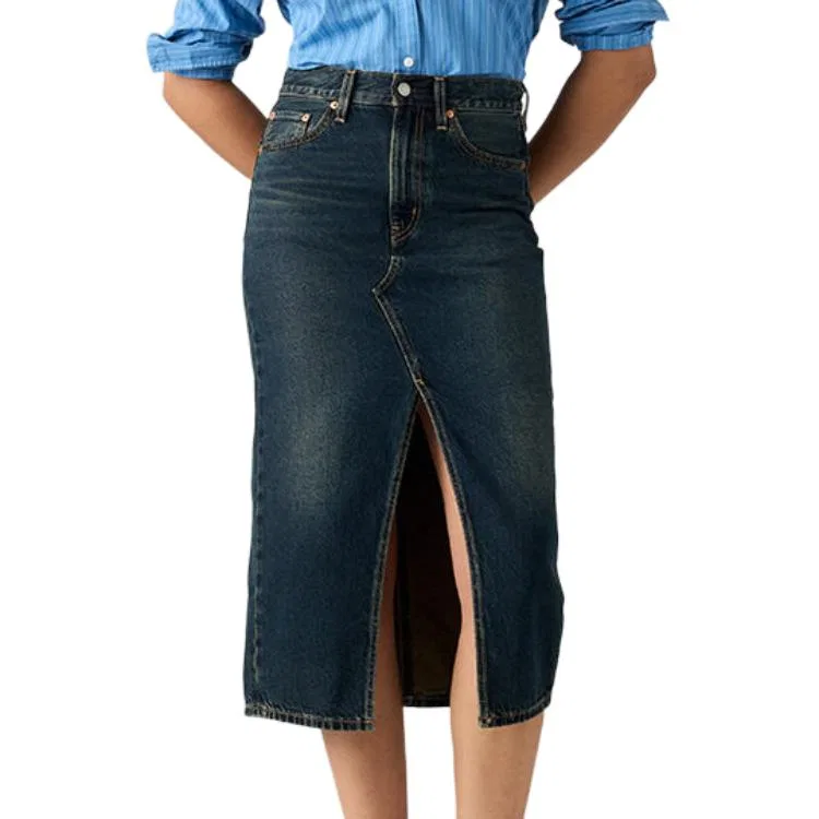 Женская джинсовая юбка миди с длиной до колена Dark Blue, Levis, Темно-синий