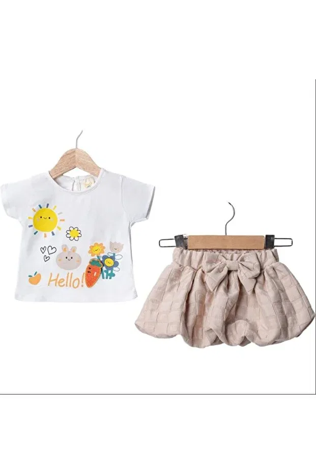Детский комплект для девочек с принтом Hello Sun Shine Ozz Baby, White - Beige — фото 2