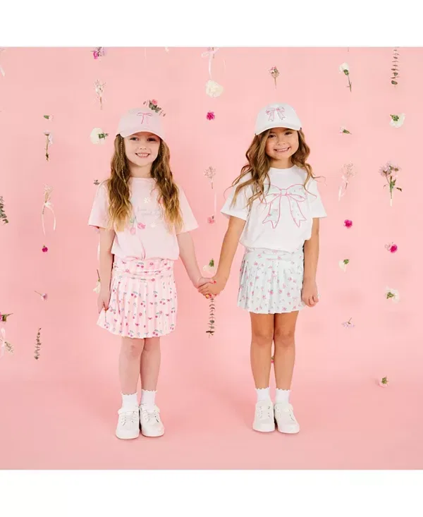 Детская футболка для девочек с принтом Sky Floral Bow Patch Sweet Wink, белый — фото 4