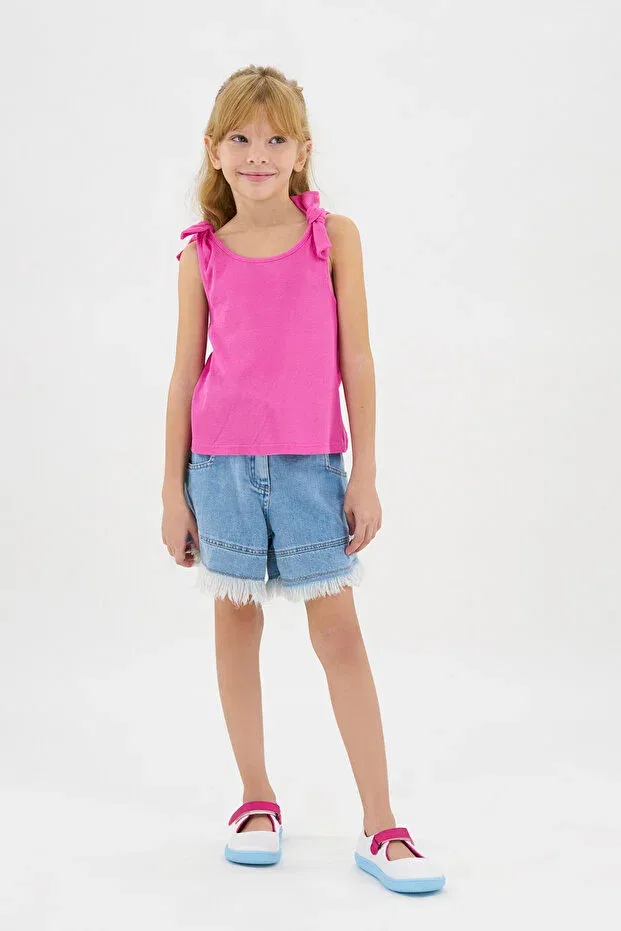 Детская майка на тонких бретелях с завязками Fuchsia girl's athlete - sleeves with tie detail Panço, 020-Fuchsia