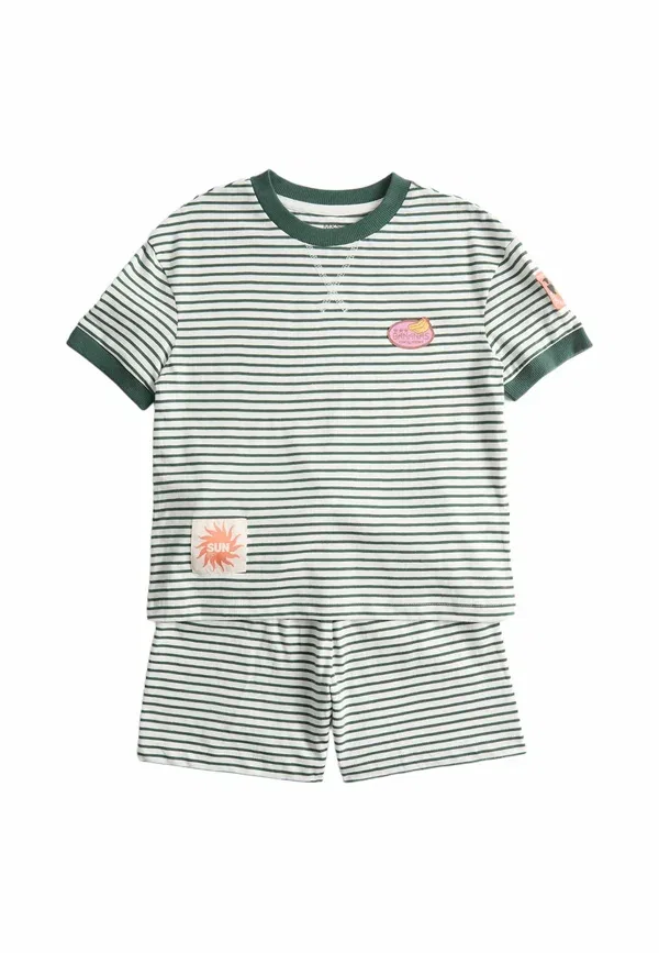 Пижамный комплект из хлопка Striped badge set Marks & Spencer, Green Mix, зеленый — фото 4