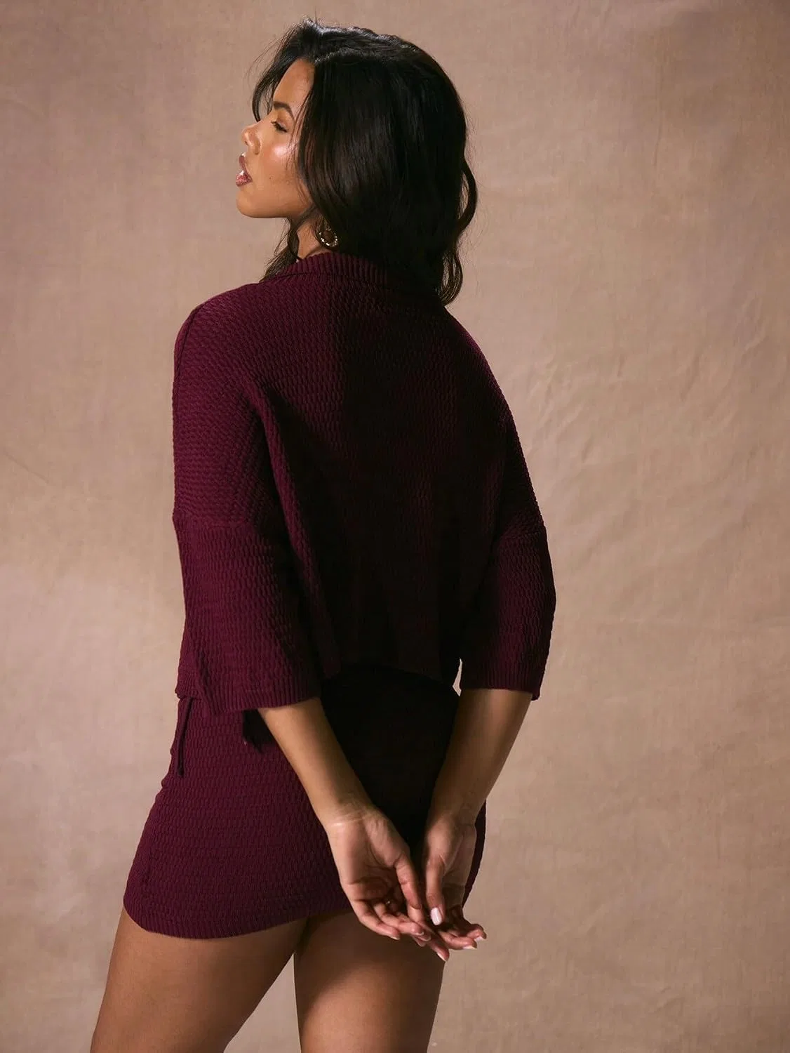 Женская пляжная накидка с воротником и пуговицами Knit, Purple — фото 3