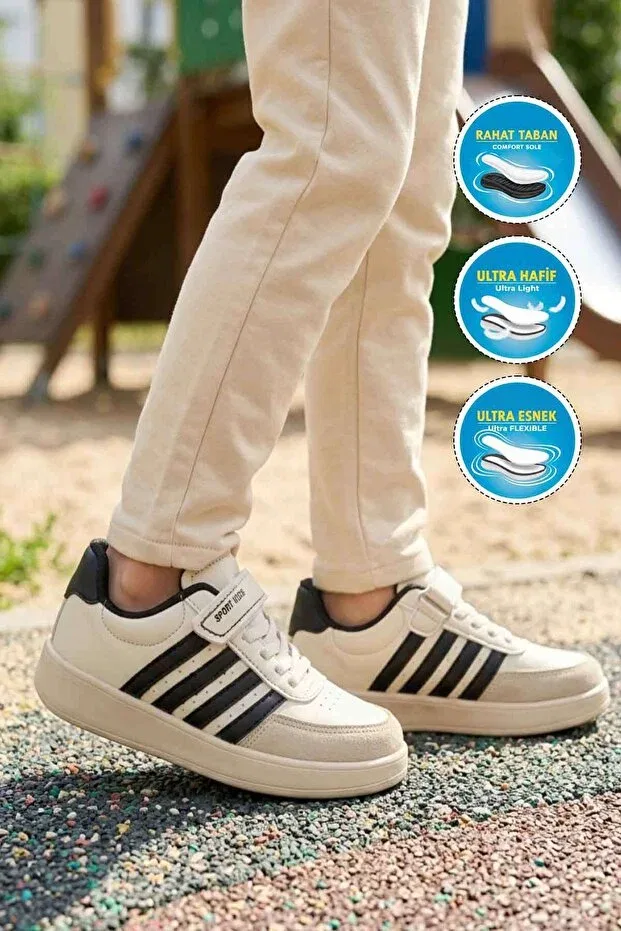 Детские спортивные туфли для девочек с липучкой Lafonten 754 f, Beige-Black Ayakmod