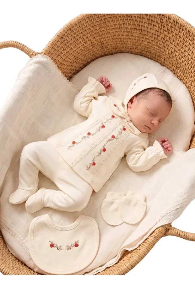 Детский комплект боди для новорожденных девочек с вышивкой Basics Cherub Baby, Ecru — фото 3