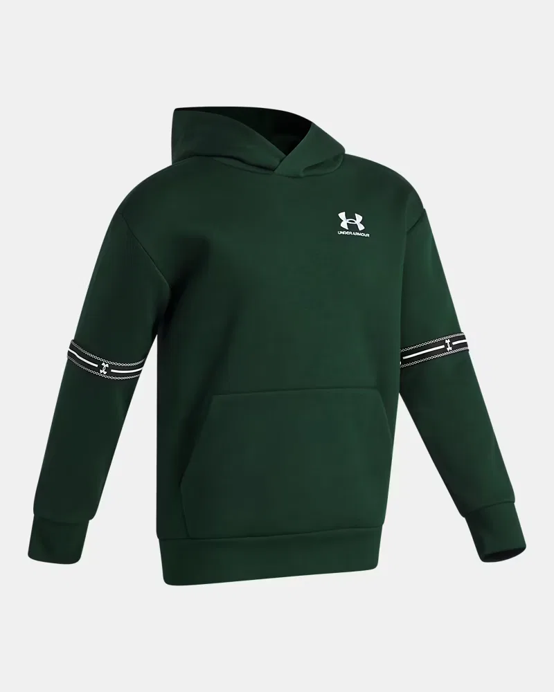 Худи для мальчиков ультрамягкое из флиса с начесом UA Icon Fleece Taped UnderArmour, Forest Green/White — фото 3