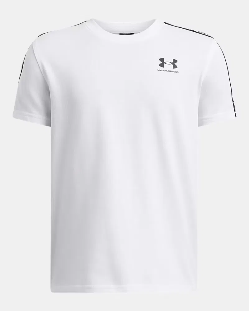 Футболка для мальчиков с тесьмой-логотипом на плечах и рукавах UA Sportstyle Taped UnderArmour, White/Black — фото 4