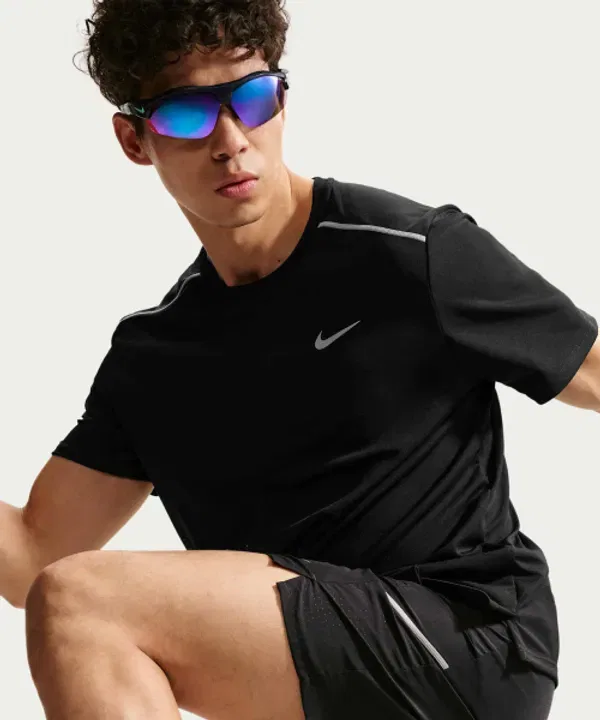 Футболка беговая с защитой UV, M, Nike, черный — фото 3