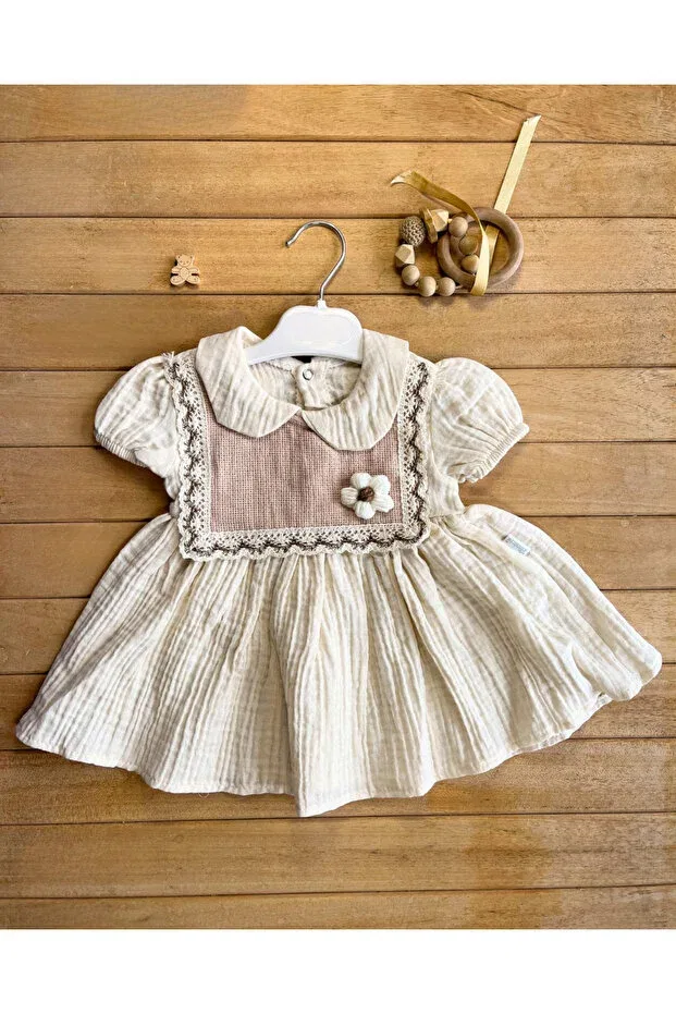 Детское платье для девочек хлопковое Minicix Collection, Beige — фото 2
