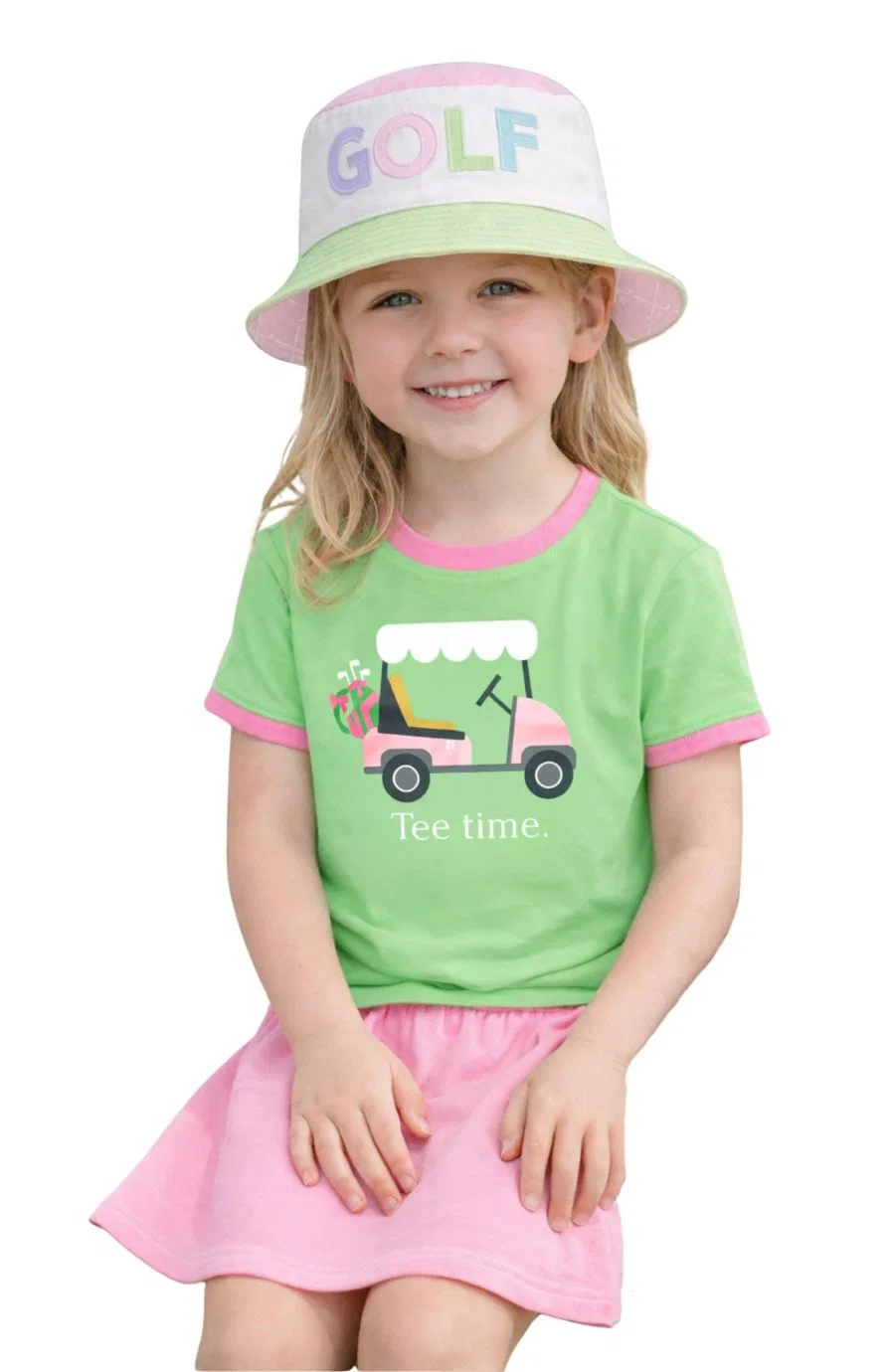Детская футболка с принтом Golf Tee Time Bits & Bows, Green — фото 3