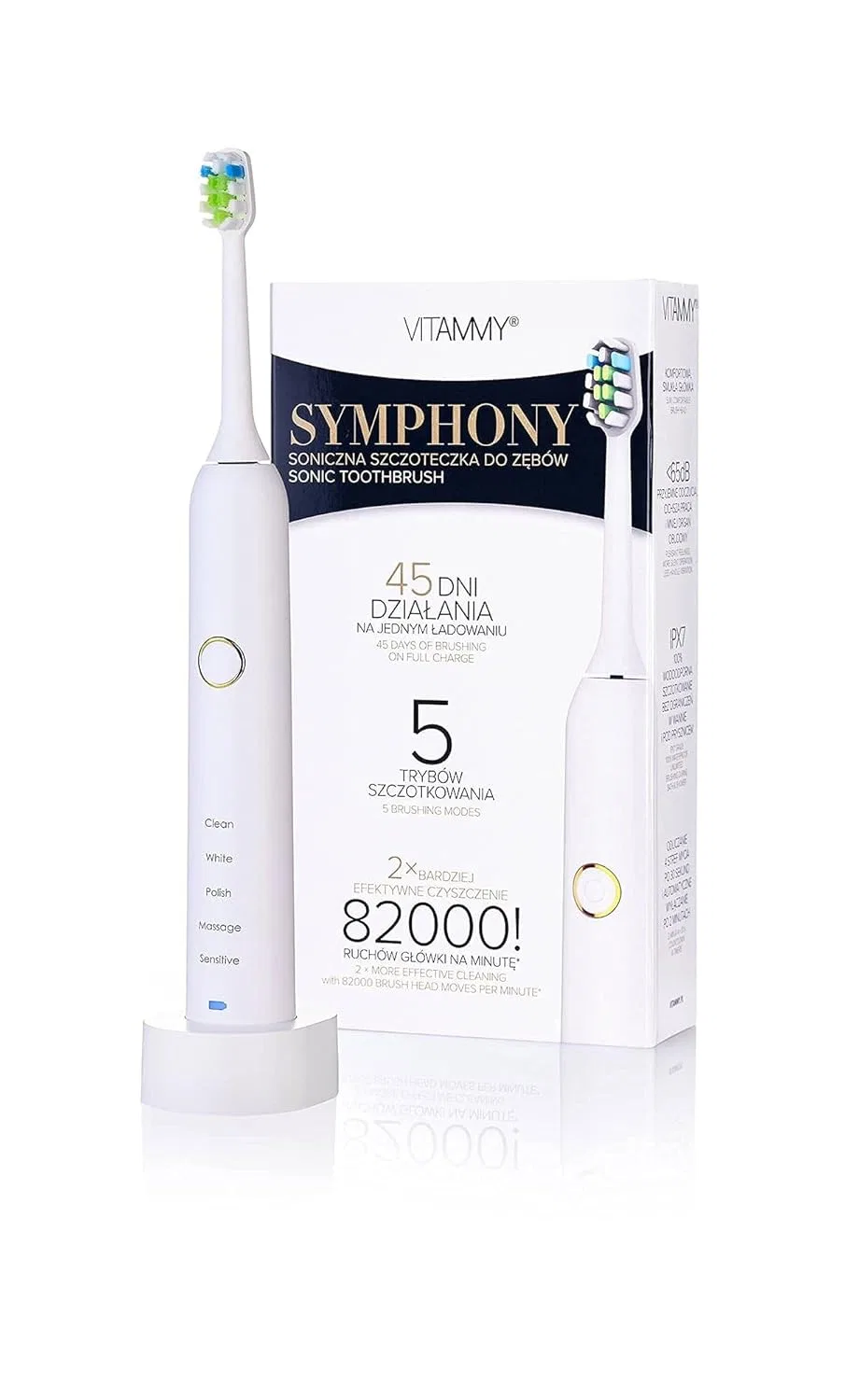 Звуковая зубная щетка, 5 режимов, VITAMMY, 1 шт, 250 г, White