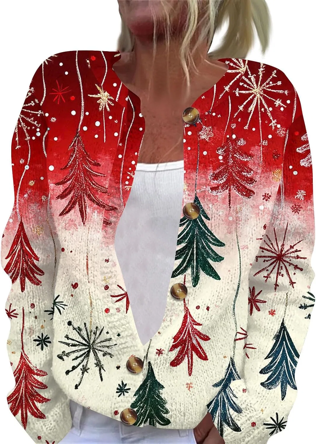 Женский свитер-кардиган с принтом Christmas Ugly Sweaters, винный