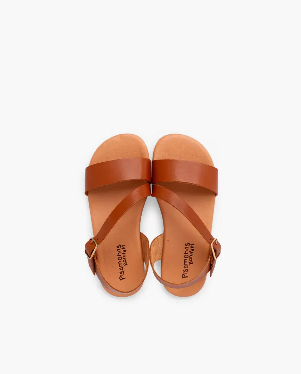 Детские сандалии для девочек с перекрестным ремешком Barefoot Pisamonas, Camel — фото 4