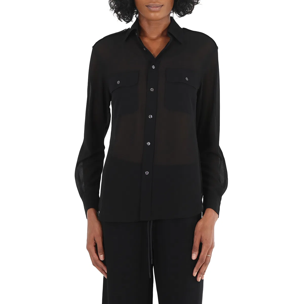Блузка женская полупрозрачная с нагрудными карманами Ladies Sheer Chest Pocket Blouse Polo Ralph Lauren, Black