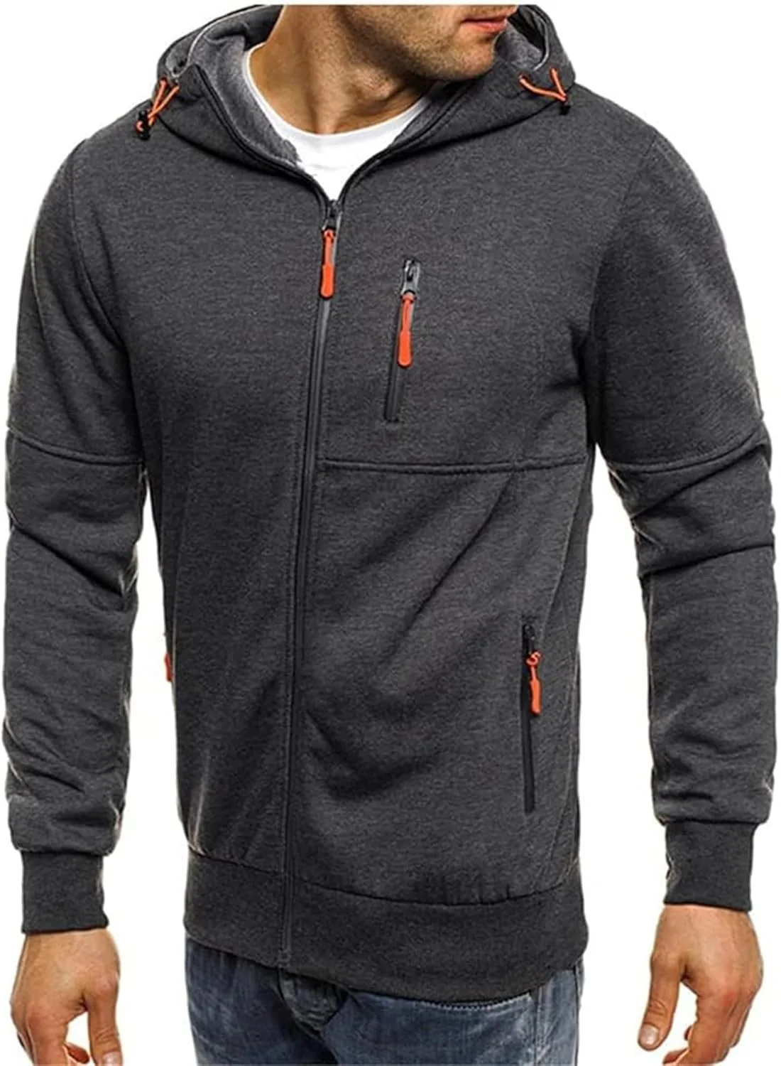 Мужская толстовка с капюшоном Casual Full Zip на молнии, легкая спортивная куртка с карманами — фото 2