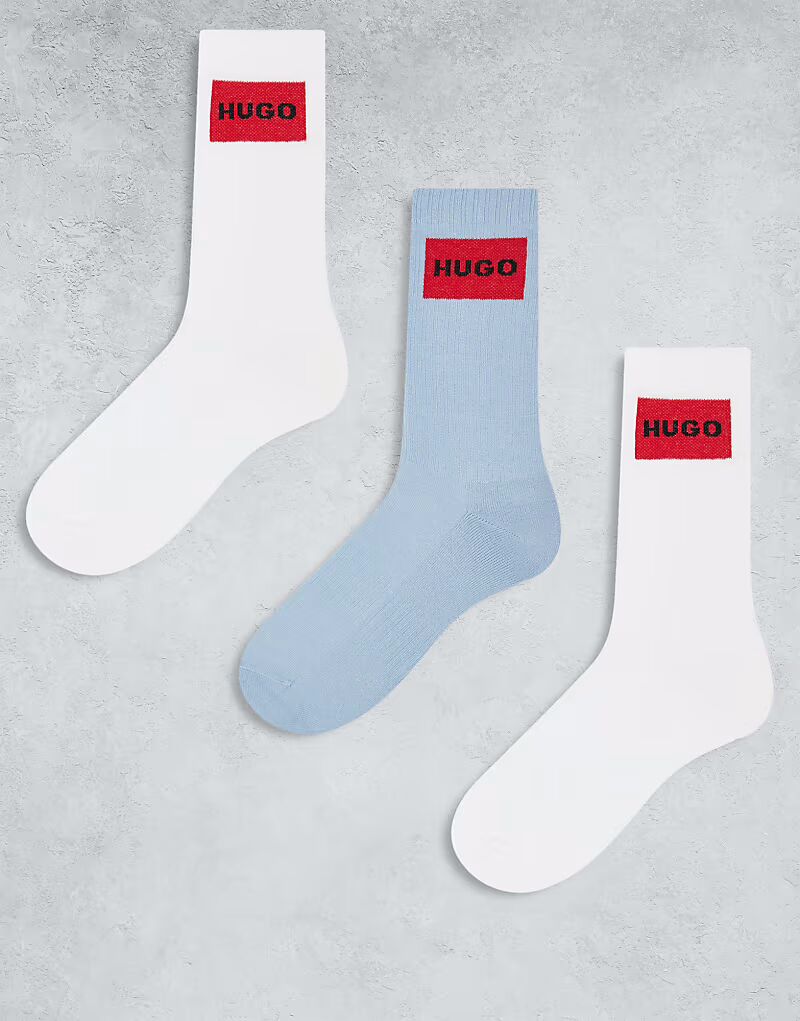 

HUGO RED, 3 пары носков для тренировок с логотипом на спине, цвет белый/голубой