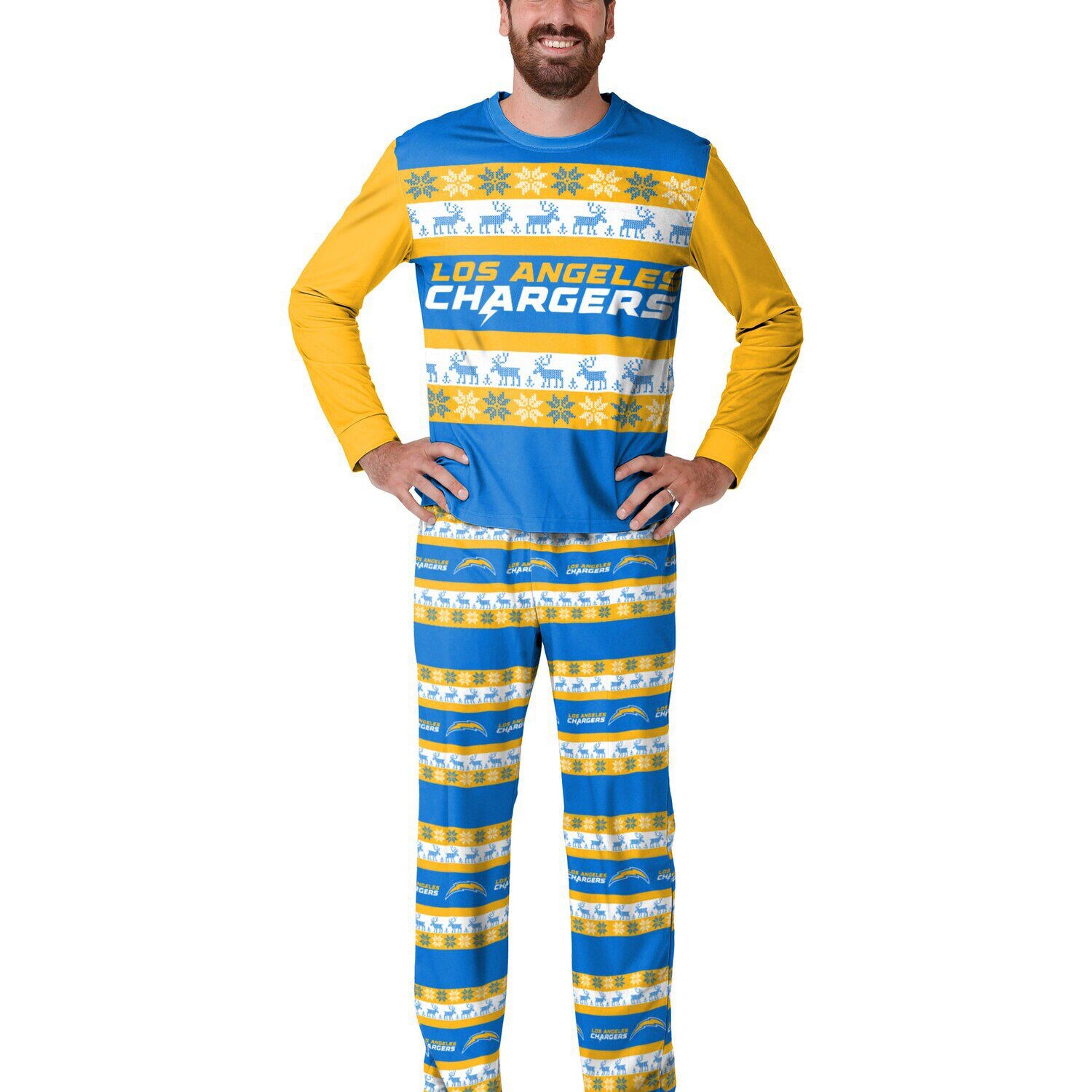 

Мужской пижамный комплект FOCO Powder Blue Los Angeles Chargers Team Ugly Pajama Set