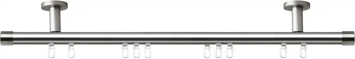 

Карниз indeko "Консул", 1 направляющая, желаемая длина, полный комплект внутренней направляющей, включая планеры и крепежный материал 130 см, Ø 20 мм, цвет edelstahlfarben