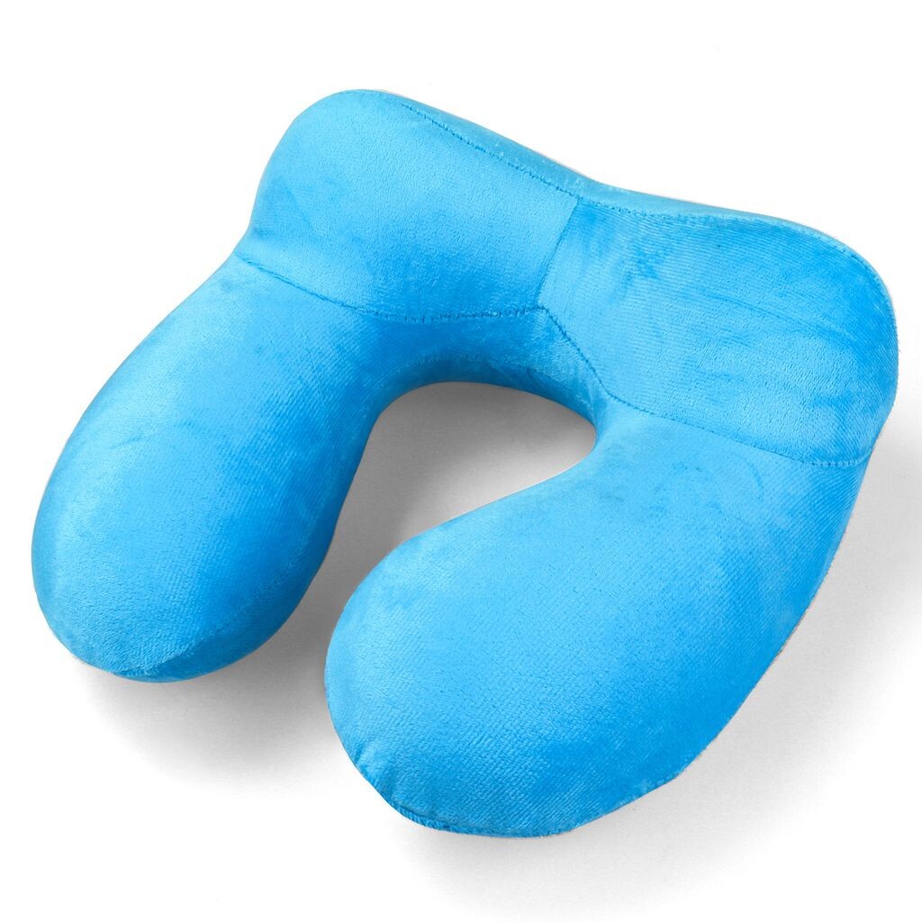 

Надувная подушка для путешествий - 100% мягкая бархатная поддержка шеи для путешествий, офиса с компактной сумкой для переноски, дышащий и моющийся чехол (небесно-голубой) yozhiqu