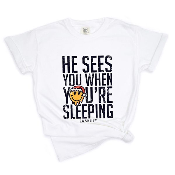 

SWSmiley he sees you when you're sleeping - женская футболка с принтом Simply Sage Market, White, Белый, SWSmiley he sees you when you're sleeping - женская футболка с принтом Simply Sage Market, White