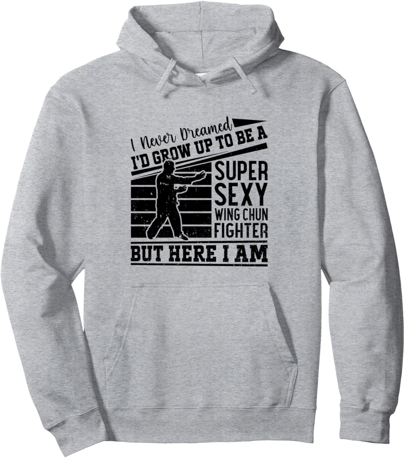 

Толстовка с надписью «Взросление и превращение в суперсексуального бойца Вин Чун» Wing Chun Martial Arts Wing Chun Fighter, серый