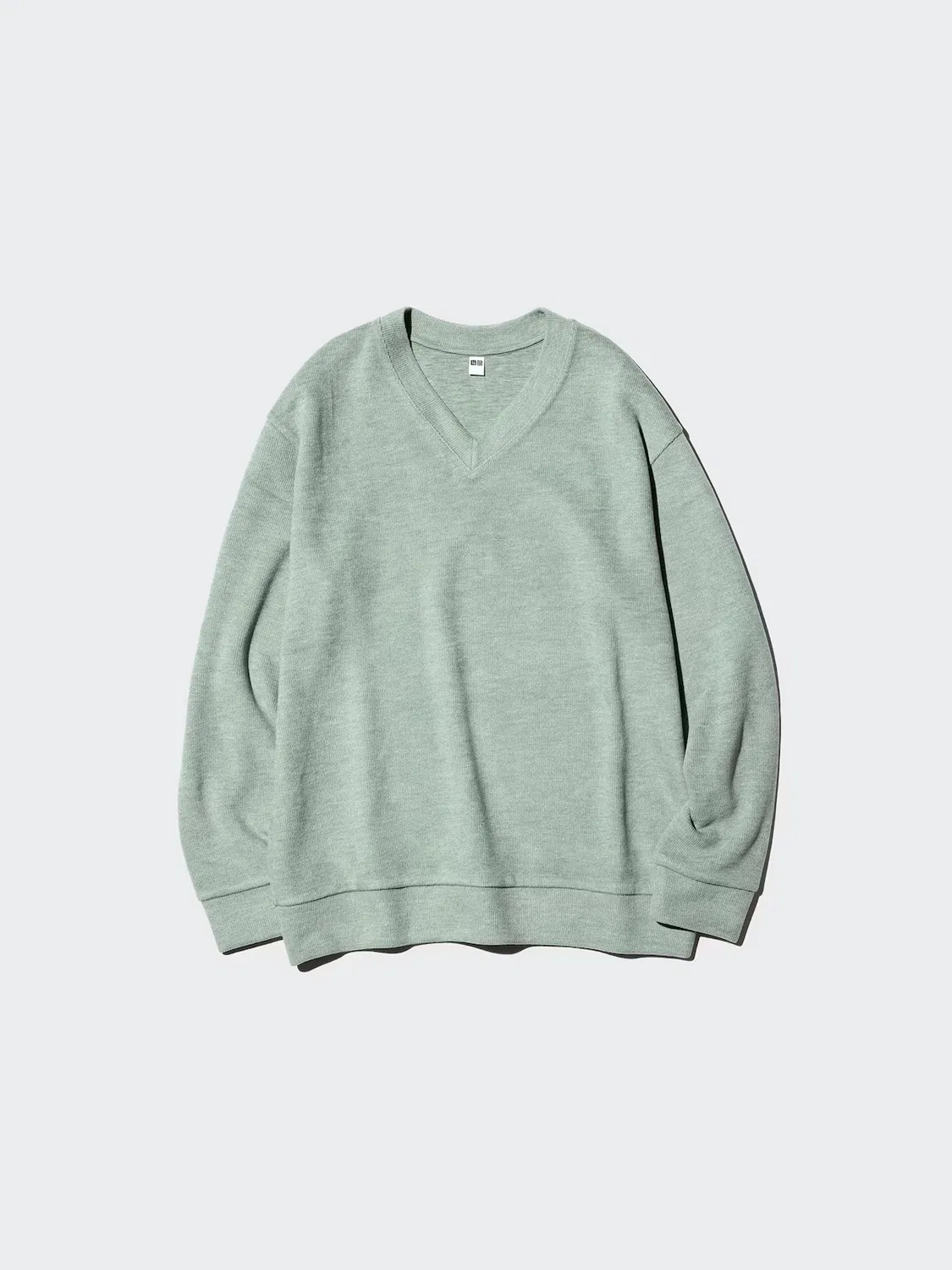 Футболка Uniqlo, с V-образным вырезом из ребристого флиса, зеленый