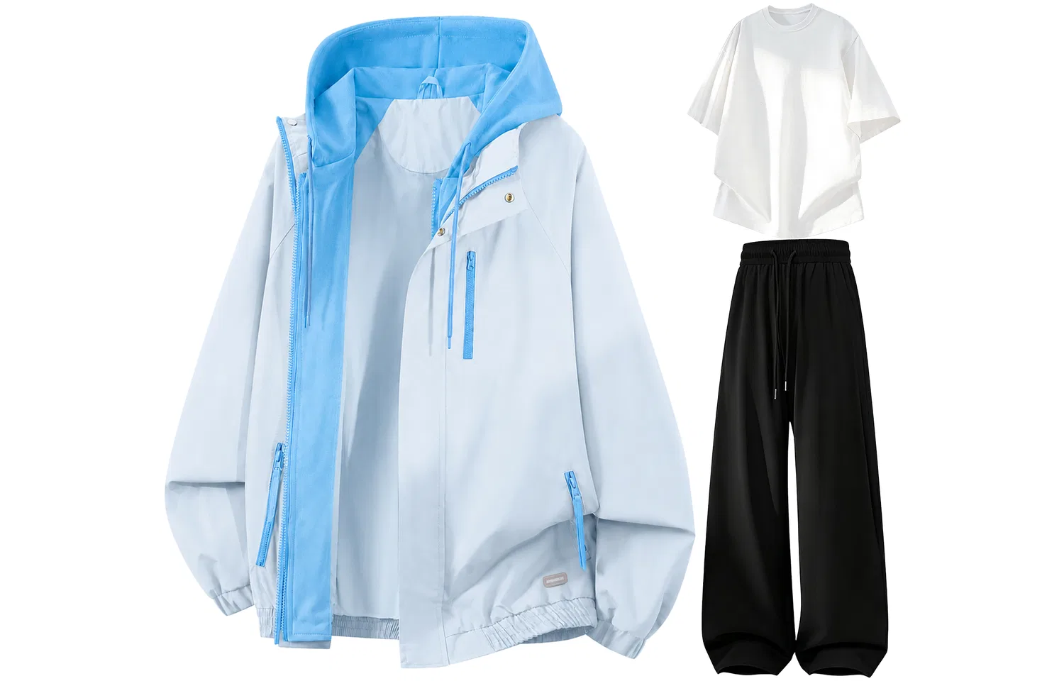 Детский комплект ветровка и брюки с капюшоном Pine Feather Blue+White+Black WARRIOR