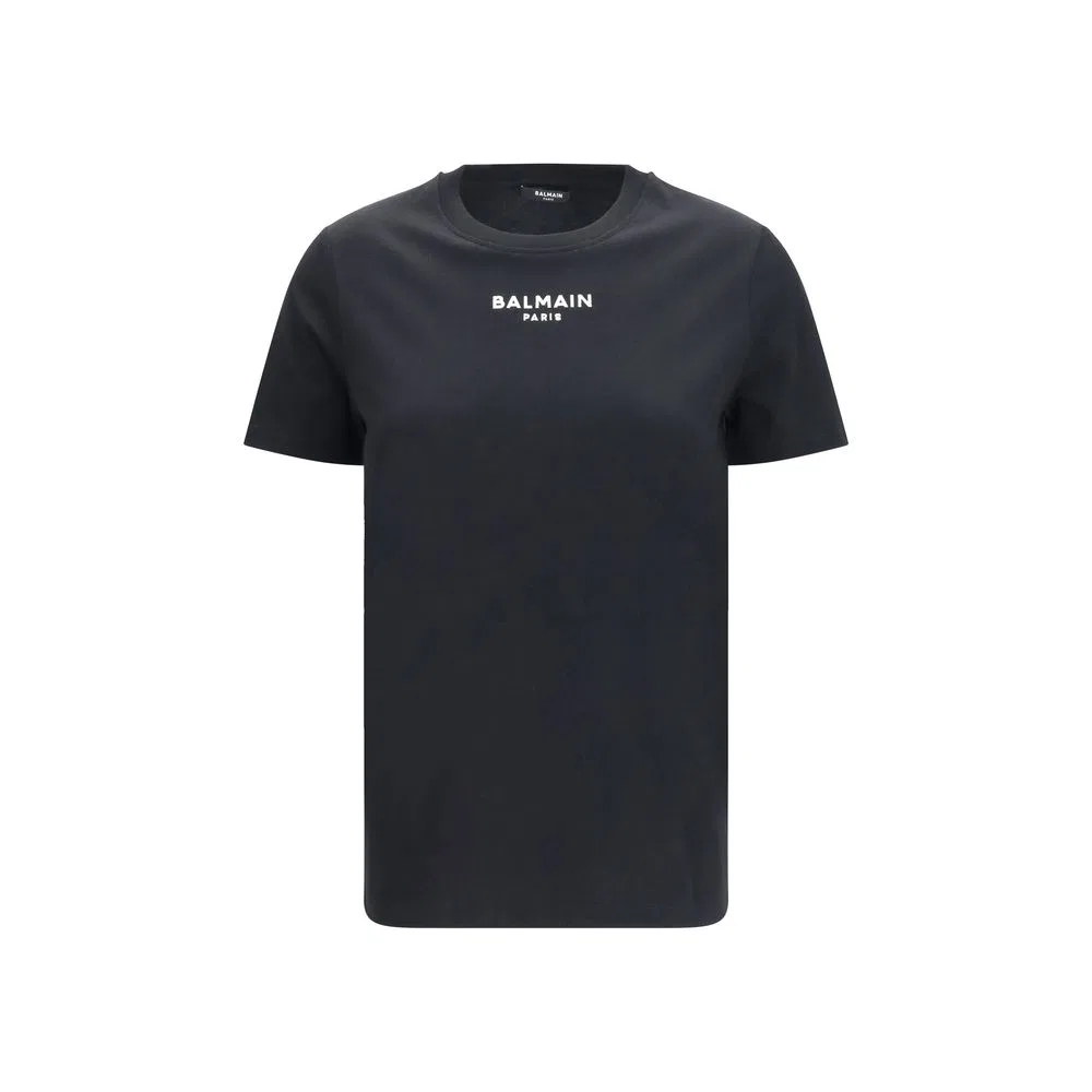 Женская футболка с логотипом, хлопковая, Black Cotton T-Shirt, Balmain, черный