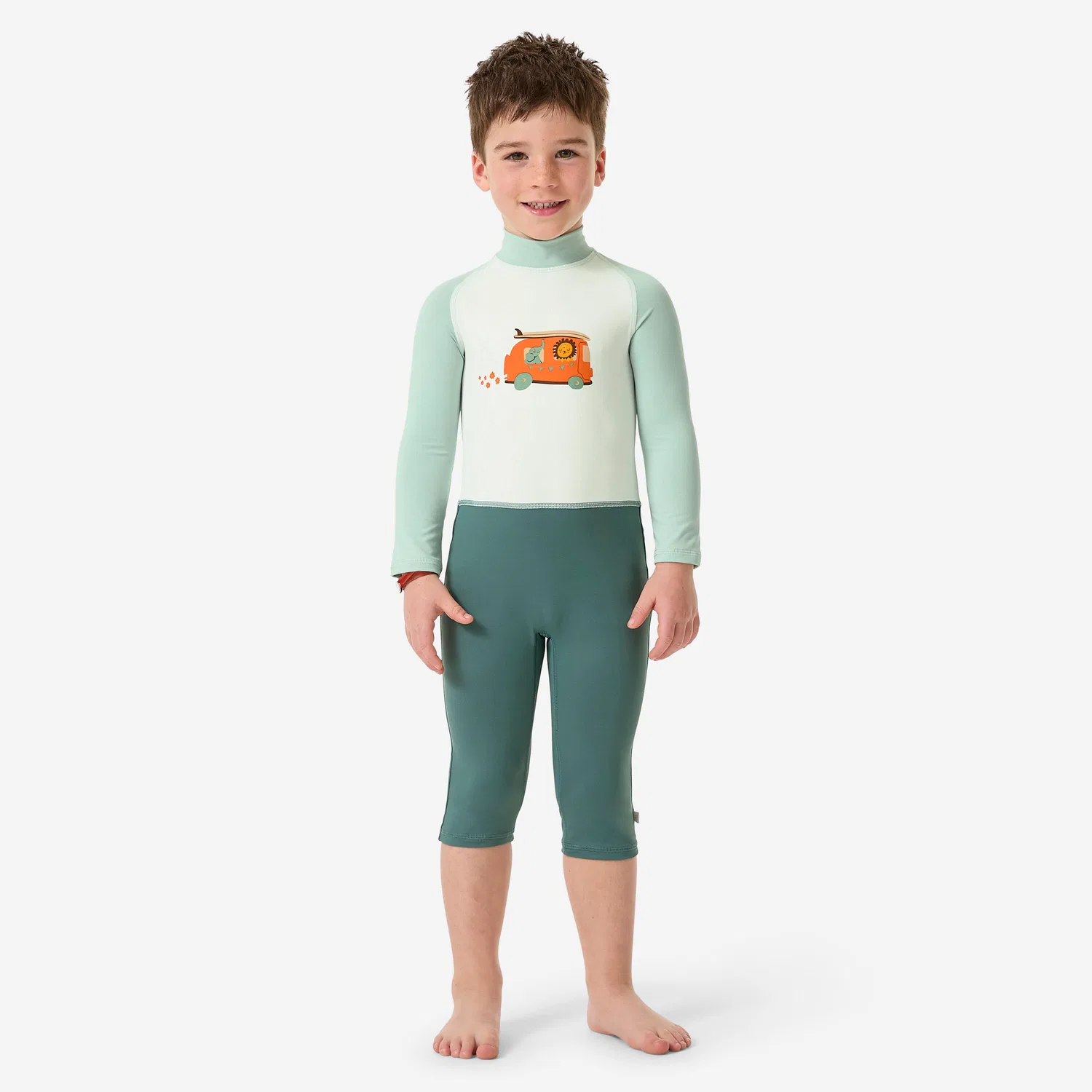 Детский UV-купальник с длинным рукавом с принтом Decathlon, Aschgrun Seladongrun Ultraweiß — фото 2