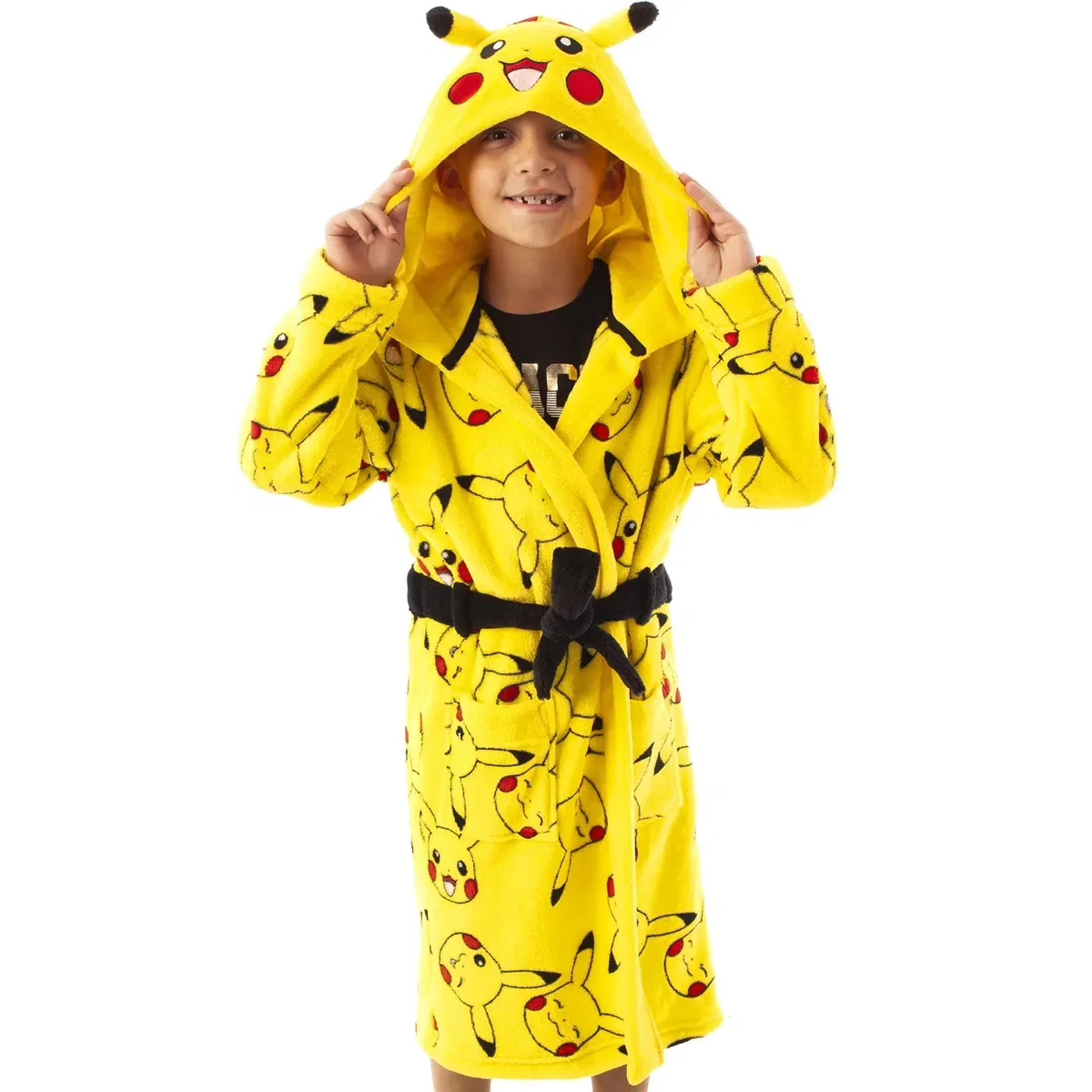 Детский хлопковый халат с капюшоном Pikachu, Pokemon, Yellow