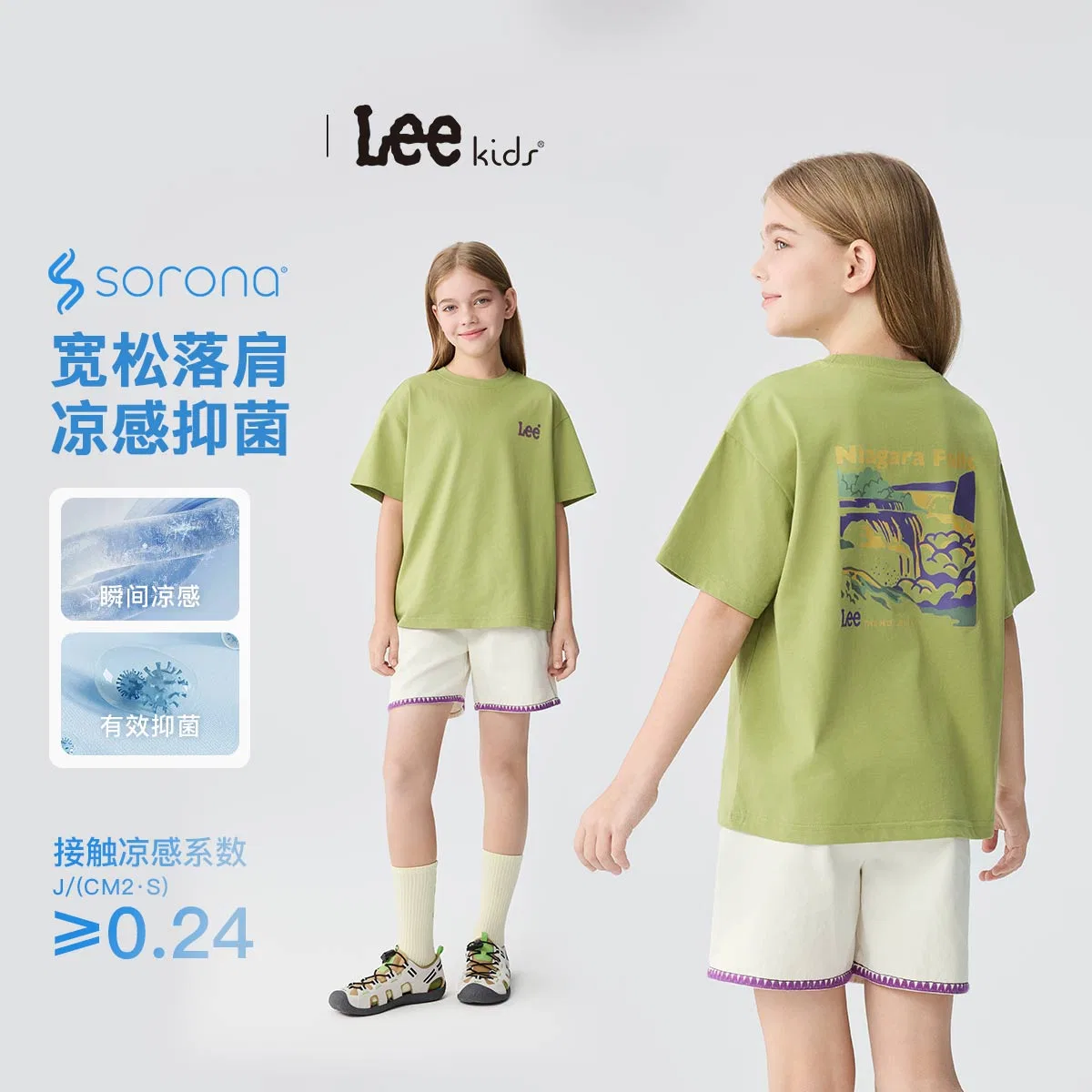 Детская футболка с круглым вырезом и принтом Lee, Sky Blue — фото 4