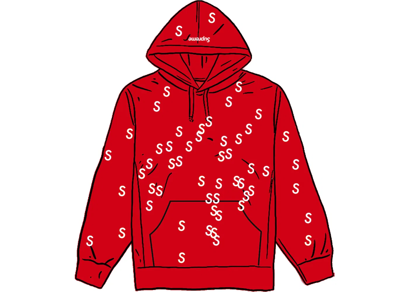Мужской худи с вышивкой Supreme Embroidered S Hooded Sweatshirt, Red
