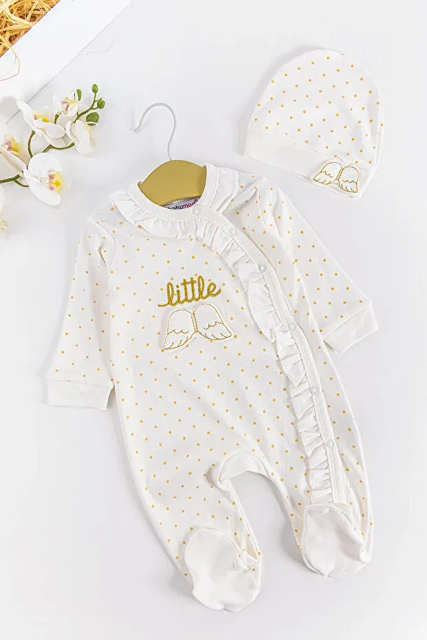 Детский комбинезон для девочек с оборками Ruffled baby girl angel wings jumpsuit Babymod, Cream
