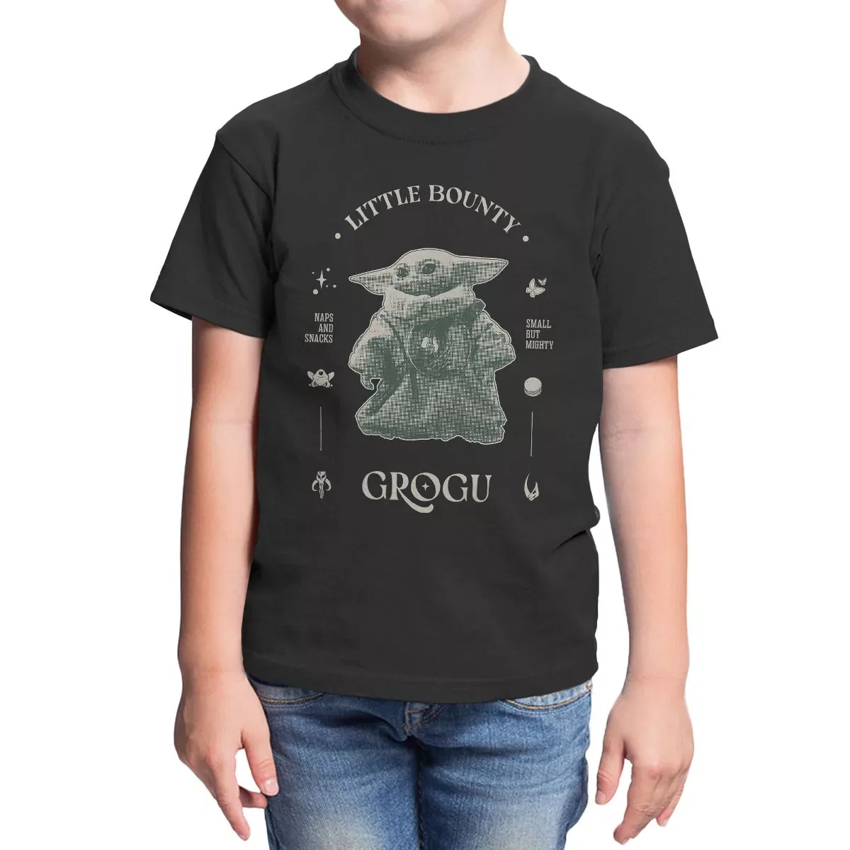 Детская футболка с принтом The Mandalorian And Grogu Little Bounty Might Grogu Star Wars, Black