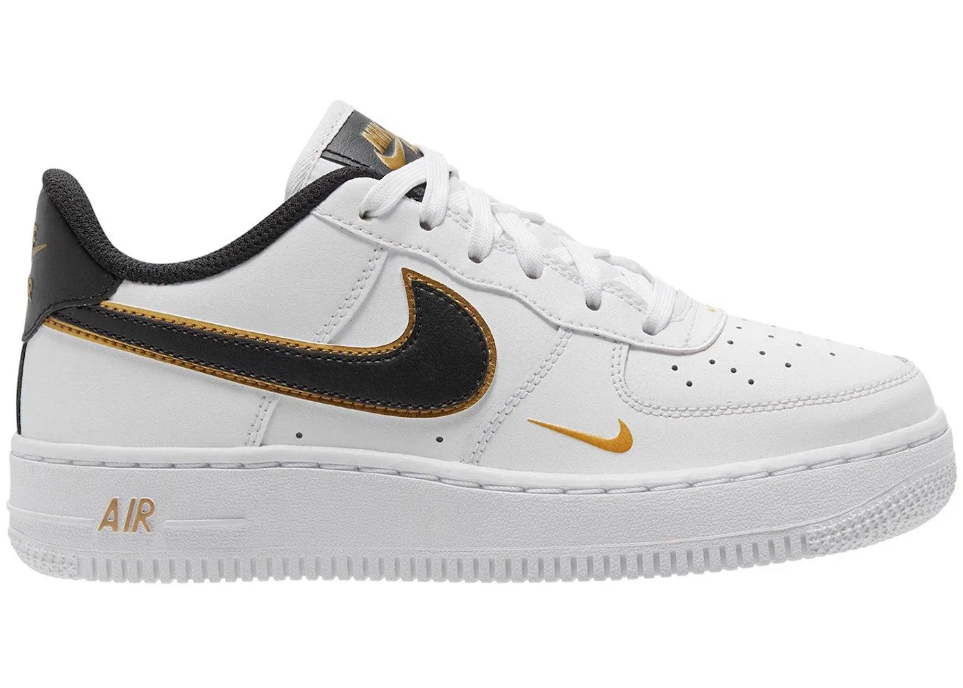 Детские кроссовки для мальчиков с двойным логотипом Nike Air Force 1 Low '07 LV8 Nike, White/Black/Metallic Gold