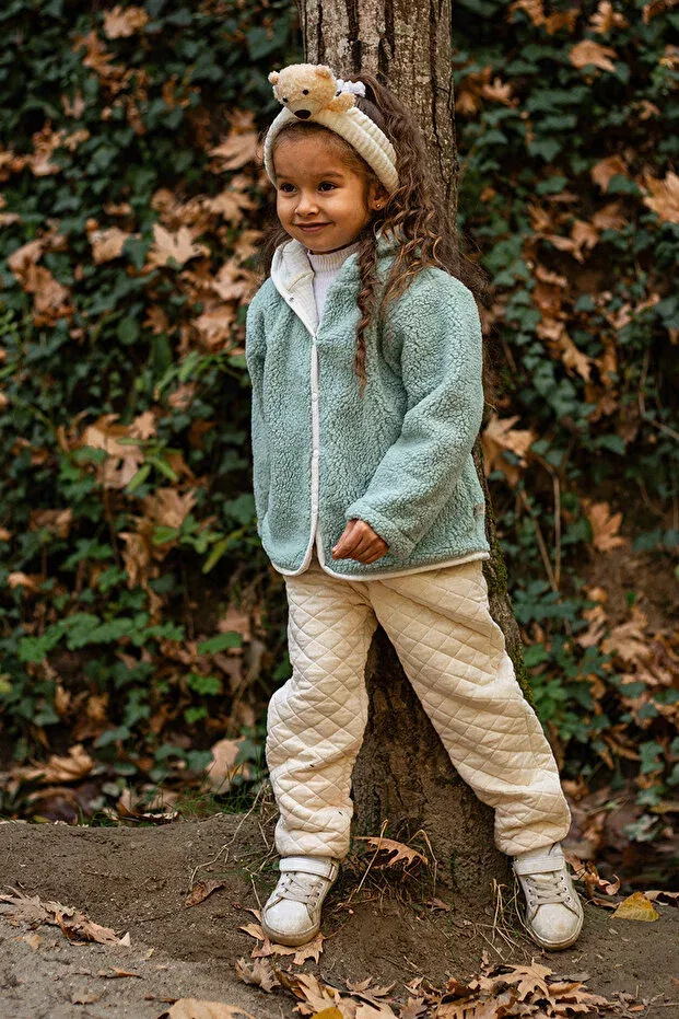 Детское пальто для девочек с капюшоном Heritage puffy lined plush baby kids jacket - hooded plush coat - ztpufceket Luckka, Green — фото 3