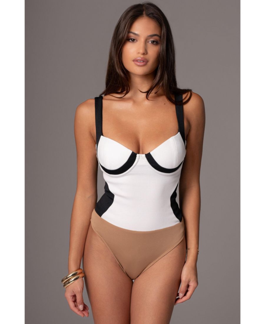 

Женский боди в стиле ретро с цветовыми блоками JLUXLABEL, Black/white