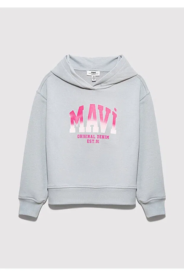 Детские свитшот с капюшоном с принтом Logo Printed Hooded Gray Sweatshirt 7s10179-70075 Mavi, Gray — фото 2