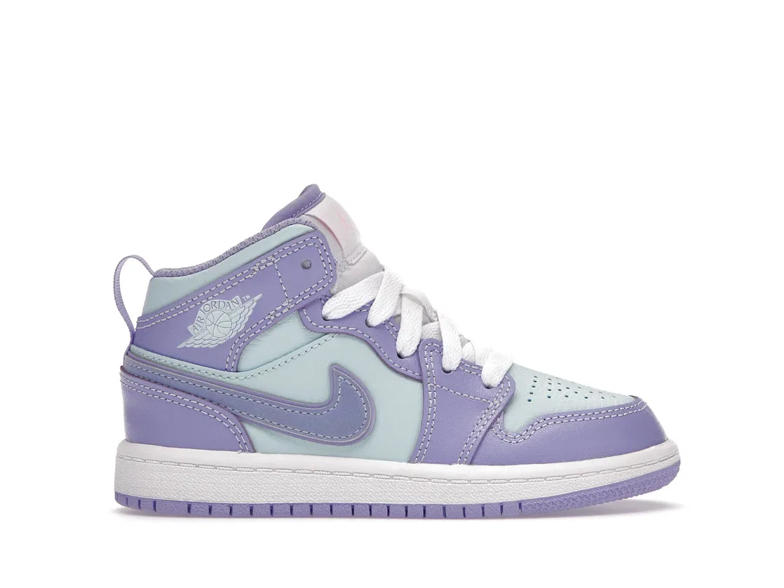 Детские кроссовки для мальчиков с контрастными накладками Jordan 1 Mid, Purple Pulse/Arctic Punch