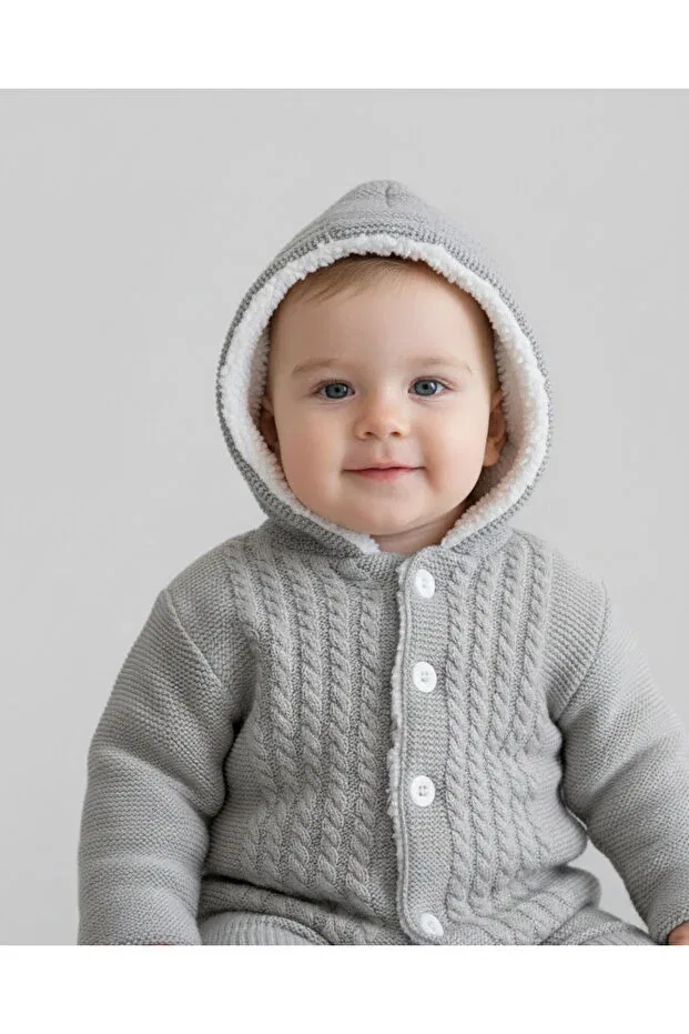 Детский кардиган для девочек с принтом с капюшоном Enfal Bebe, Gri