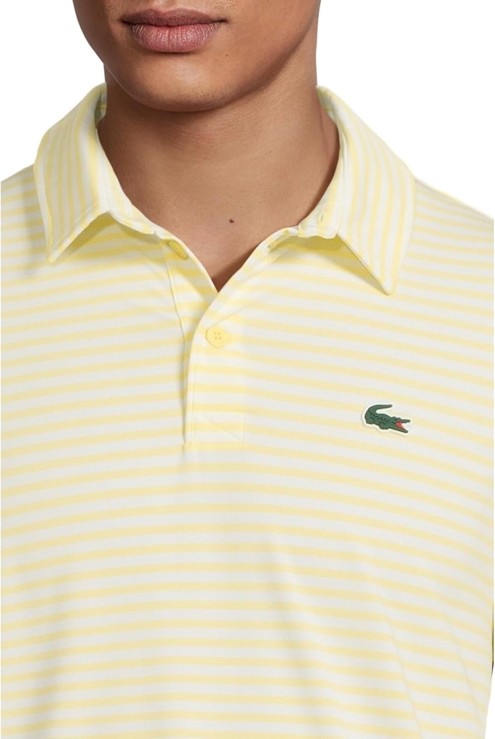 Поло Lacoste Sport Мужская Regular Fit с защитой от УФ, белый/желтый Striped — фото 4