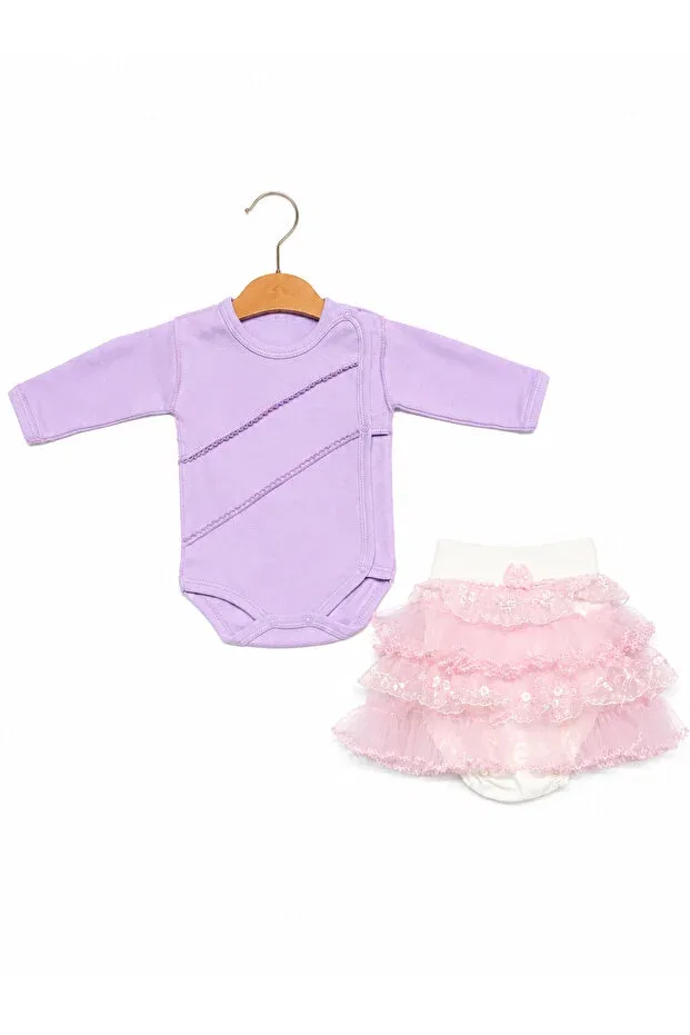 Детский комплект боди и юбки для девочек хлопковый Basics Kardeşler Bebe, Lilac-Ecru