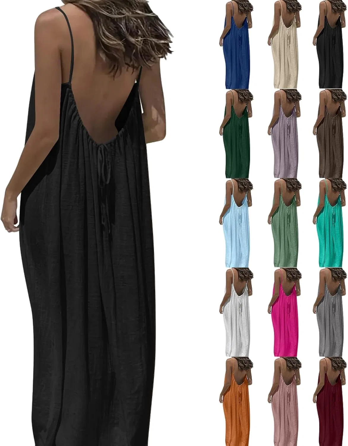 Женская летняя повседневная cami dress с открытой спиной, Black