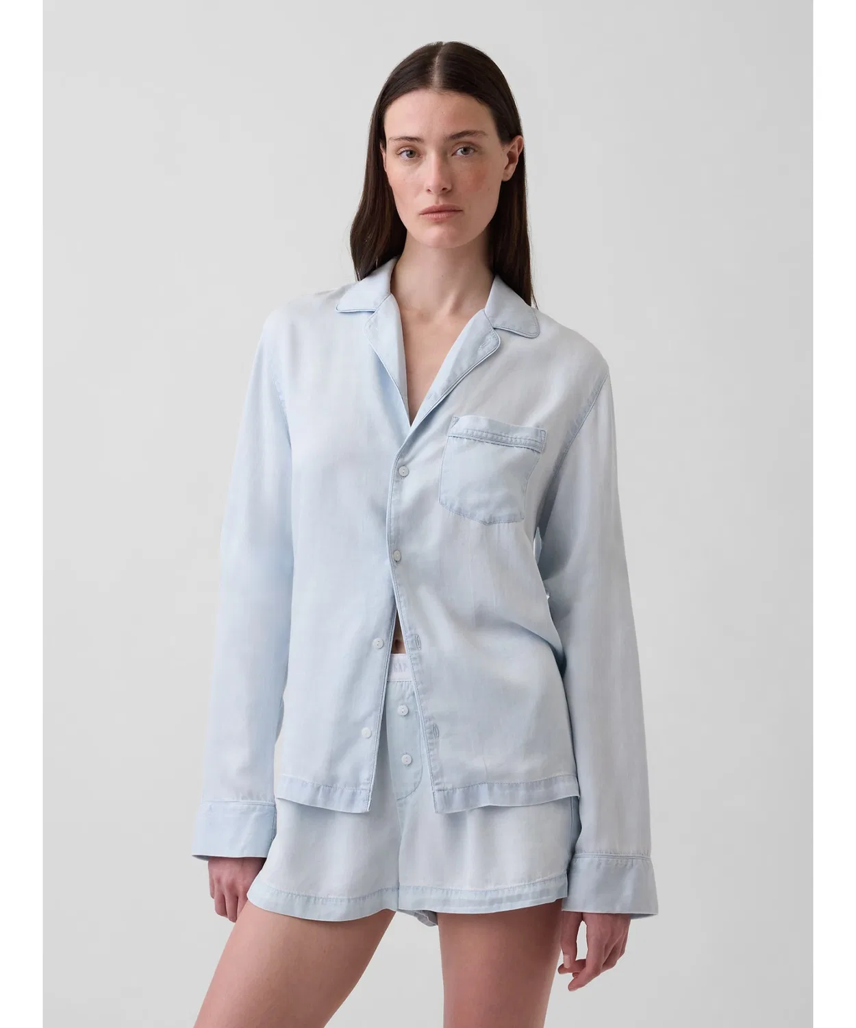 GAP Женская пижамная рубашка из хлопка с длинным рукавомMadeSoft, Light Indigo Blue