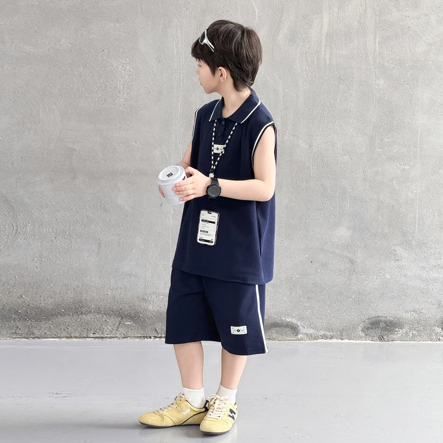 Детский комплект из футболки и шорт с коротким рукавом Lanza, Navy Blue — фото 4