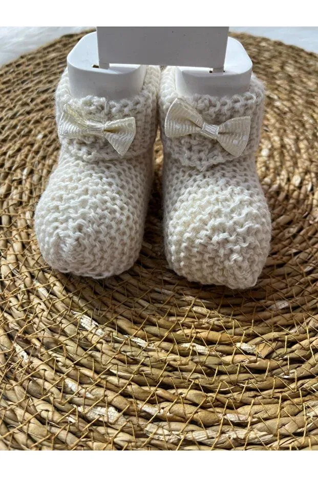 Детские вязаные пинетки для новорожденных из органического хлопка Mayakids, Beige
