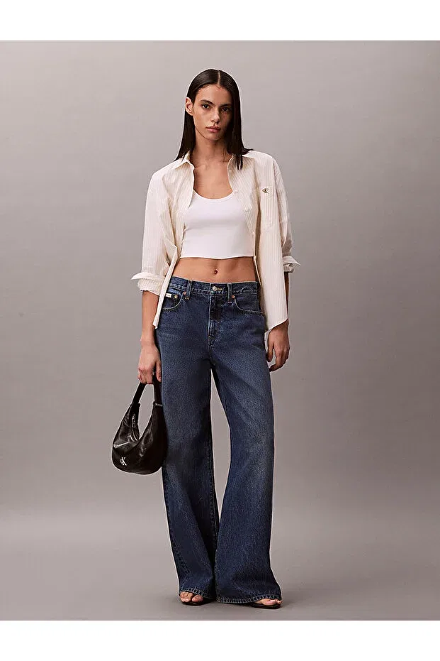 Женские хлопковые джинсы с широкой штаниной Calvin Klein, Indigo