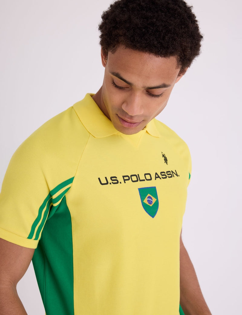 Мужская футболка-поло U.S. Polo Assn. Brazil Shield Performance Pique, лимонно-желтый — фото 4